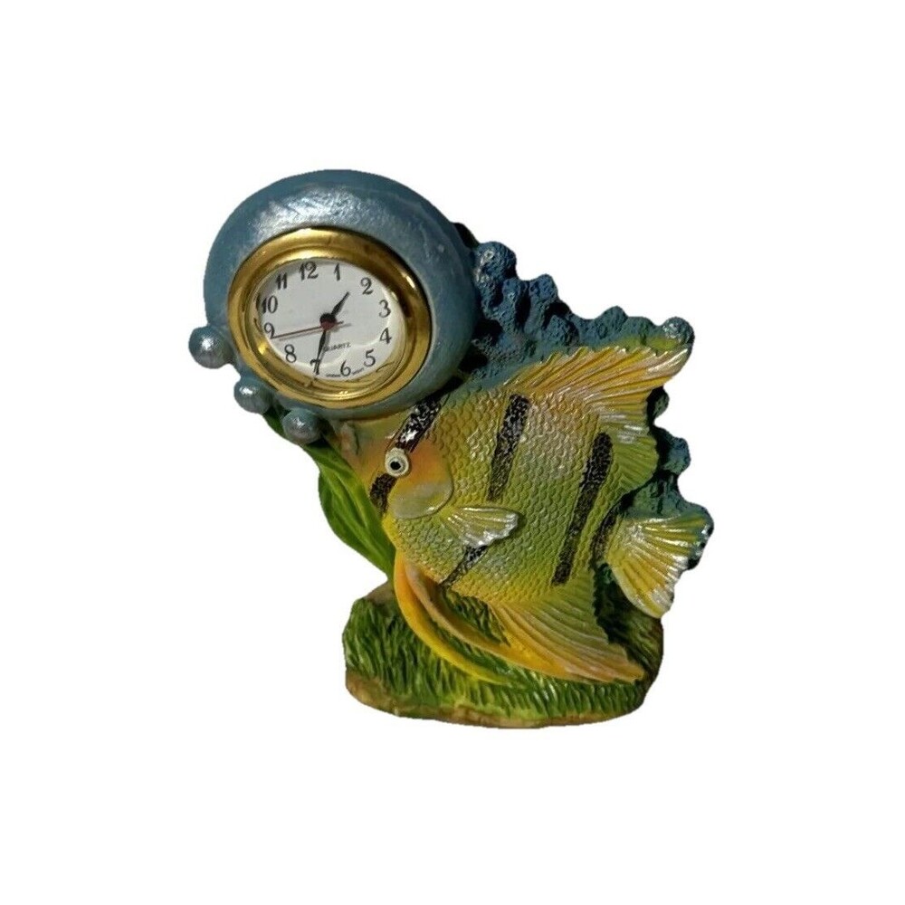 Vintage Fish Swimming Clock Bubbles And Seagrass Blue Reef Battery Operated Mini